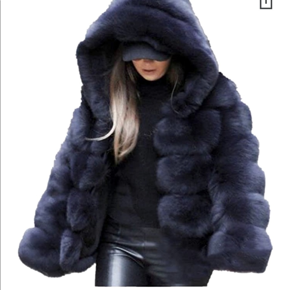 Laundry by Shelli Segal faux fur navy cropped jacket - LIKE NEW